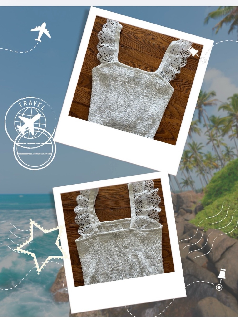 Express White Lace Strap Smocked Tank Top